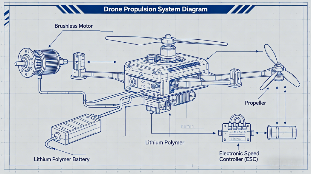 drone propulsion system with UAVs battery