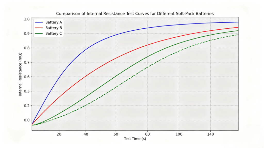 comparison of internal resistance test curves for different soft pack batteries