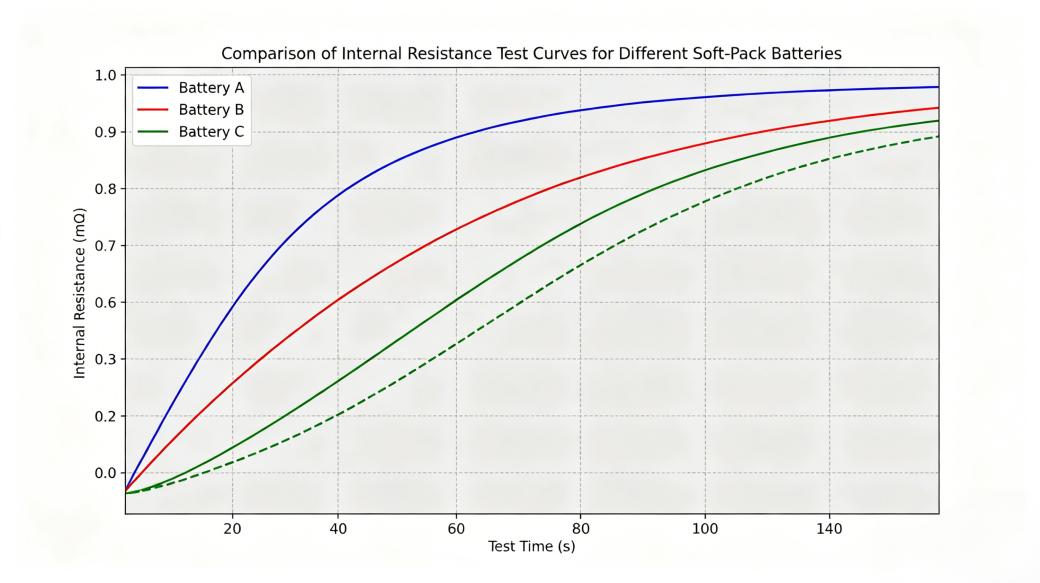 comparison of internal resistance test curves for different soft pack batteries