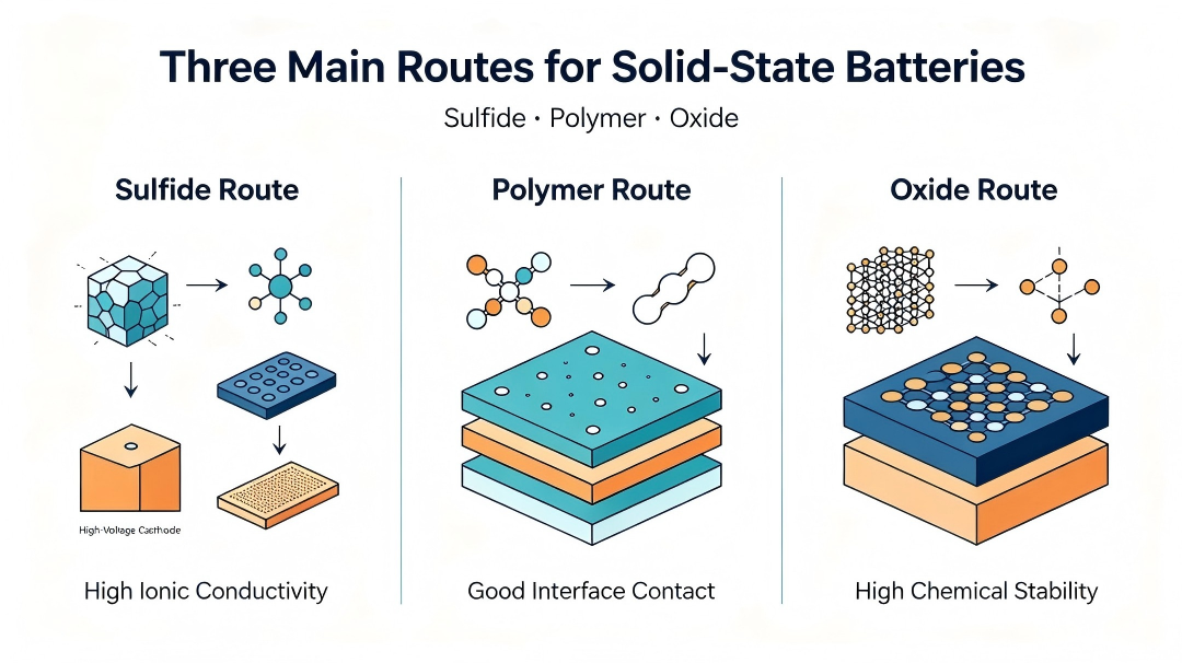 solid state battery three main routes
