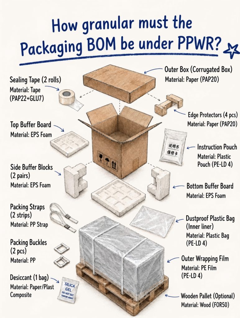how granular must be packaging bom be under ppwr